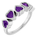 Platinum Natural Amethyst Five-Stone Heart Ring
