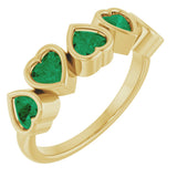 14K Gold Lab-Grown Emerald Five-Stone Heart Ring - Yellow Gold