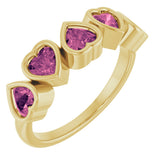 14K Gold Natural Pink Tourmaline Five-Stone Heart Ring - Yellow Gold