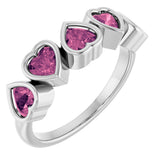 Platinum Natural Pink Tourmaline Five-Stone Heart Ring