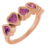 14K Gold Natural Pink Tourmaline Five-Stone Heart Ring - Rose Gold