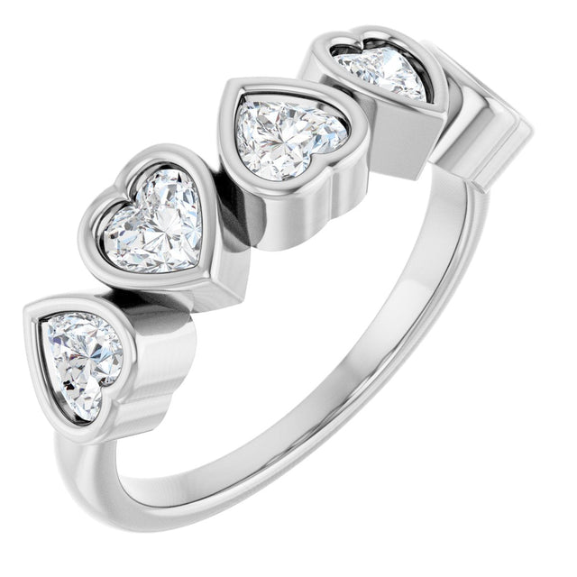 14K Gold Lab-Grown Diamond Five-Stone Heart Ring - White Gold