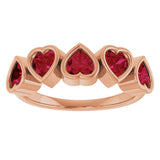 14K Gold Natural Mozambique Garnet Five-Stone Heart Ring - Rose Gold - view 3