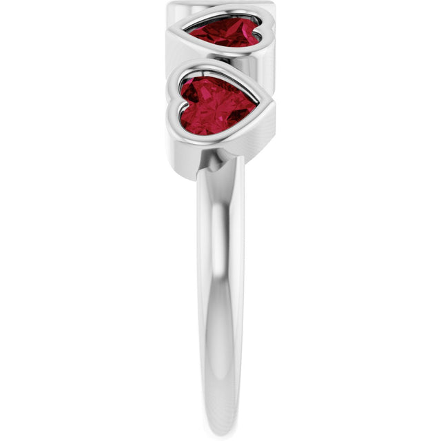 Platinum Natural Mozambique Garnet Five-Stone Heart Ring - view 4