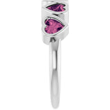 14K Gold Natural Pink Tourmaline Five-Stone Heart Ring - White Gold - view 4