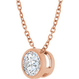 14K Gold Round Lab-Grown Diamond Solitaire Bezel-Set Necklace - Rose Gold - view 5