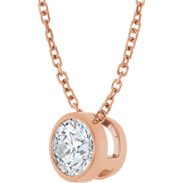 14K Gold Round Natural Diamond Solitaire Bezel-Set Necklace - Rose Gold - view 5