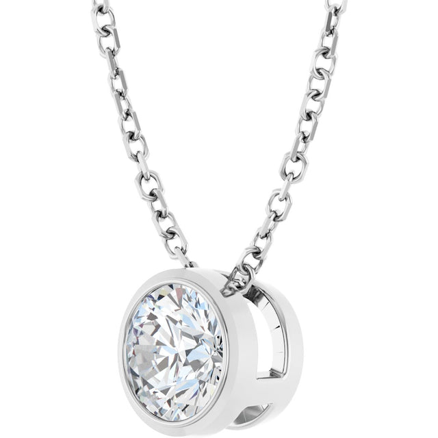 14K Gold Round Natural Diamond Solitaire Bezel-Set Necklace - White Gold - view 5