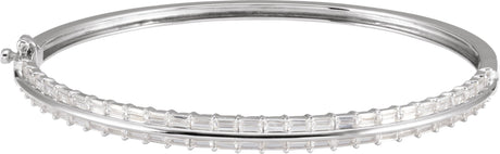 14K Gold Straight Baguette Lab-Grown Diamond Bangle Bracelet - White Gold