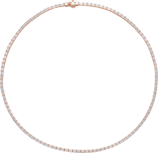 14K Gold Emerald Lab-Grown Diamond Line Necklace - Rose Gold