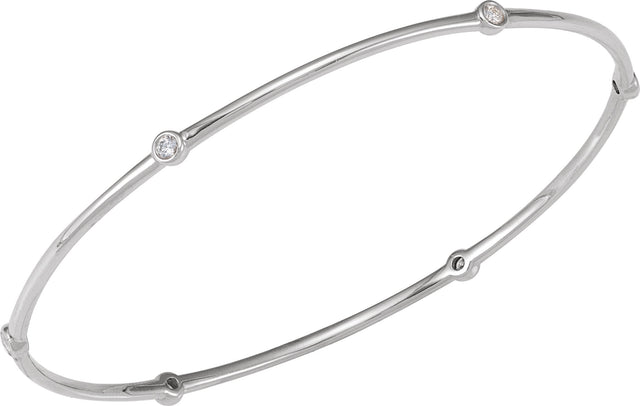 14K Gold Round Natural Diamond Bezel-Set Bangle Bracelet - White Gold - view 4