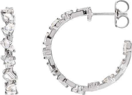 14K Gold Lab-Grown Diamond Hoop Earrings - White Gold