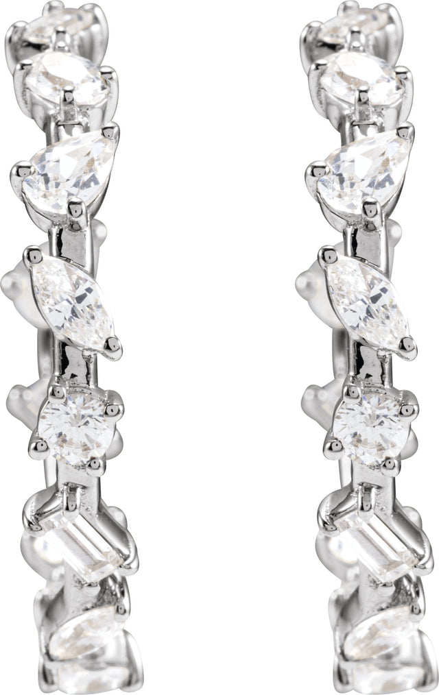 14K Gold Lab-Grown Diamond Hoop Earrings - White Gold - view 3