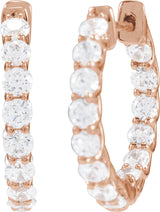 14K Gold Round Lab-Grown Diamond Inside-Outside Hoop Earrings – 2.8mm Stones - Rose Gold - view 7