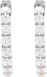 14K Gold Round Natural Diamond Inside-Outside Hoop Earrings – 2.8mm Stones - White Gold - view 6
