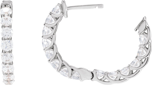 14K Gold Round Natural Diamond Inside-Outside Hoop Earrings – 2.8mm Stones - White Gold - view 7