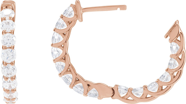 14K Gold Round Lab-Grown Diamond Inside-Outside Hoop Earrings – 2.8mm Stones - Rose Gold - view 10