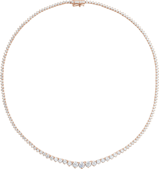 14K Gold Round Lab-Grown Diamond Line Necklace – 9 1/2 CTW - Rose Gold