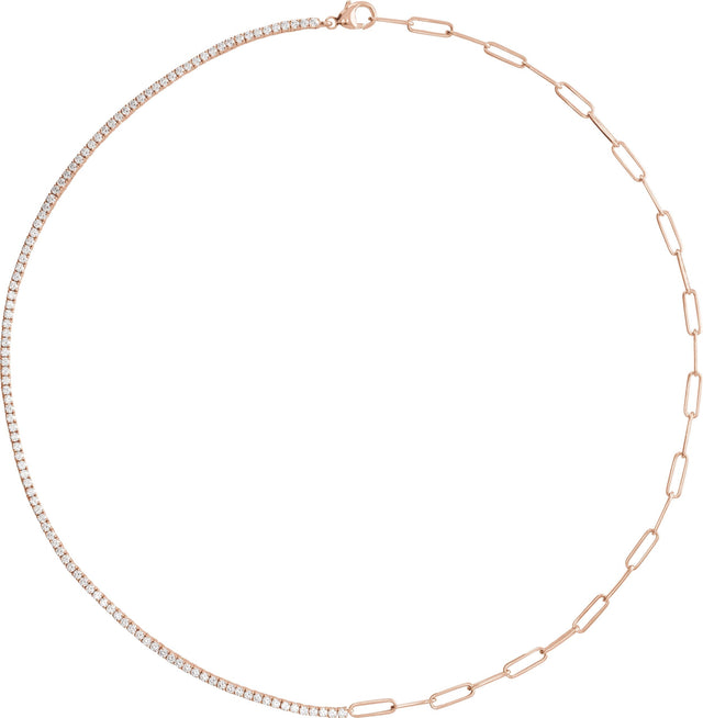 14K Gold Round Lab-Grown Diamond Line Necklace – 3 1/4 CTW - Rose Gold