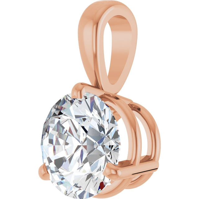 14K Gold Round Lab-Grown Diamond Solitaire Necklace or Pendant - Rose Gold - view 5