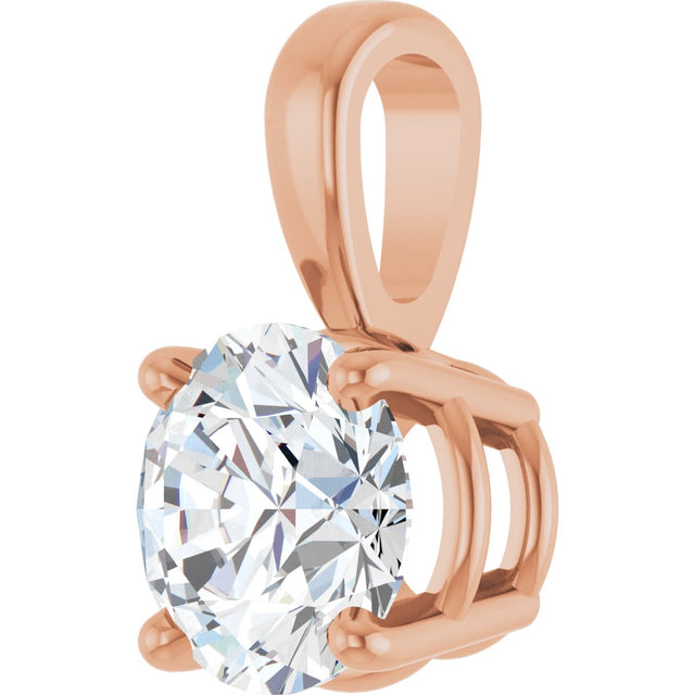 14K Gold Round Natural Diamond Solitaire Necklace or Pendant – up to 1 1/4 CTW - Rose Gold - view 5