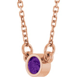 14K Gold Round Natural Amethyst Bezel-Set Solitaire Birthstone Necklace II - Rose Gold - view 6