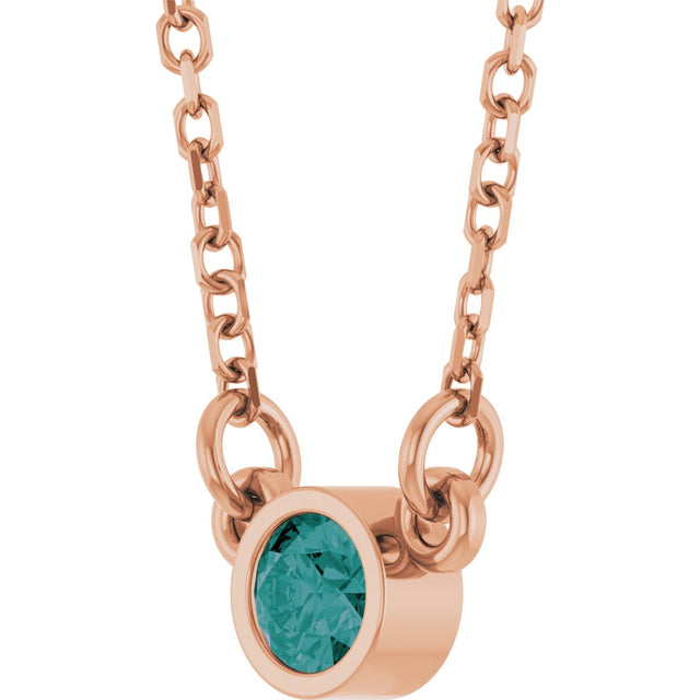 14K Gold Round Lab-Grown Alexandrite Bezel-Set Solitaire Birthstone Necklace - Rose Gold - view 6