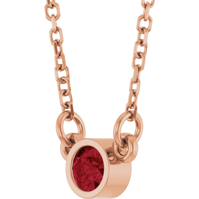 14K Gold Round Lab-Grown Ruby Bezel-Set Solitaire Birthstone Necklace - Rose Gold - view 6