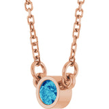 14K Gold Round Natural Blue Zircon Bezel-Set Solitaire Birthstone Necklace II - Rose Gold - view 6