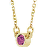 14K Gold Round Natural Pink Tourmaline Bezel-Set Solitaire Birthstone Necklace II - Yellow Gold - view 5
