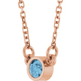 14K Gold Round Natural Sky Blue Topaz Bezel-Set Solitaire Birthstone Necklace - Rose Gold - view 6