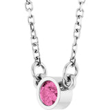 14K Gold Round Natural Pink Sapphire Bezel-Set Solitaire Birthstone Necklace - White Gold - view 5