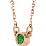 14K Gold Round Natural Green Tourmaline Bezel-Set Solitaire Birthstone Necklace - Rose Gold - view 6