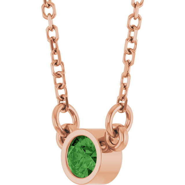 14K Gold Round Natural Green Tourmaline Bezel-Set Solitaire Birthstone Necklace - Rose Gold - view 6