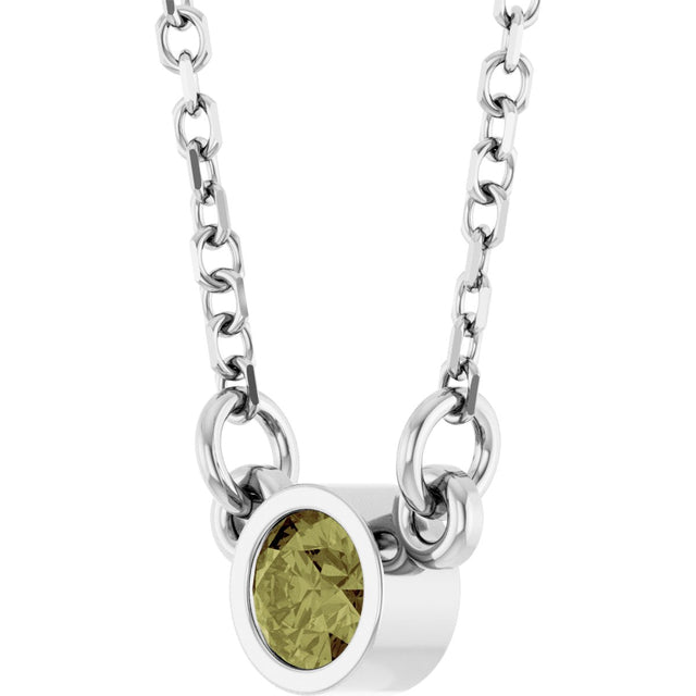 14K Gold Round Natural Green Sapphire Bezel-Set Solitaire Birthstone Necklace - White Gold - view 5