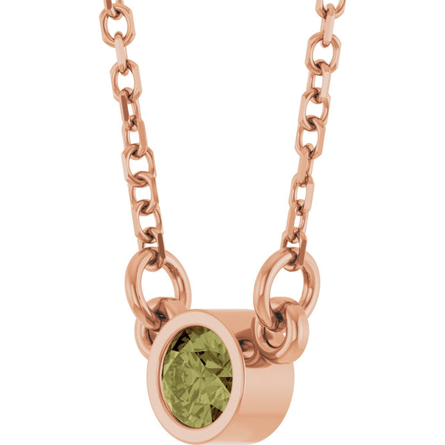 14K Gold Round Natural Green Sapphire Bezel-Set Solitaire Birthstone Necklace - Rose Gold - view 6