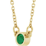 14K Gold Round Lab-Grown Emerald Bezel-Set Solitaire Birthstone Necklace II - Yellow Gold - view 5
