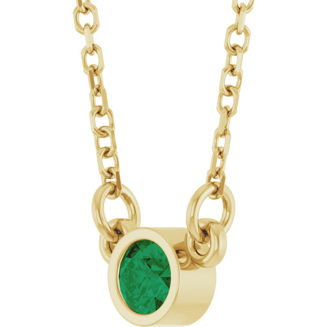 14K Gold Round Lab-Grown Emerald Bezel-Set Solitaire Birthstone Necklace II - Yellow Gold - view 5