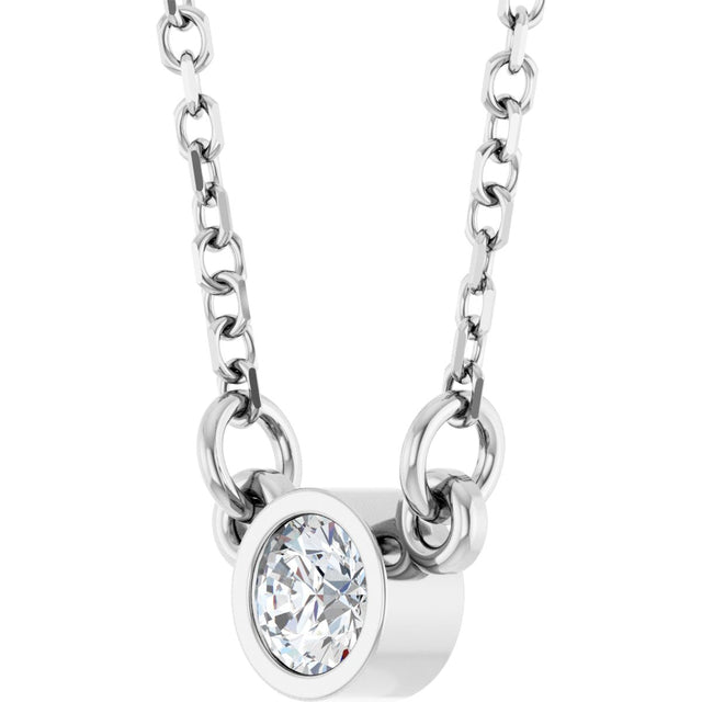Platinum Round Natural White Sapphire Bezel-Set Solitaire Birthstone Necklace II - view 6