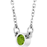 14K Gold Round Natural Peridot Bezel-Set Solitaire Birthstone Necklace II - White Gold - view 5