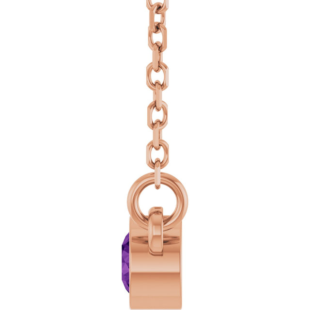 14K Gold Round Natural Amethyst Bezel-Set Solitaire Birthstone Necklace II - Rose Gold - view 7