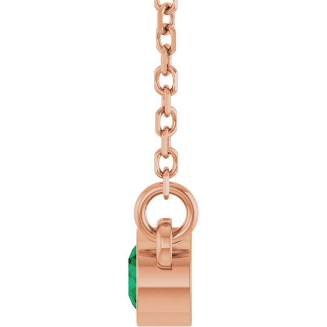 14K Gold Round Lab-Grown Emerald Bezel-Set Solitaire Birthstone Necklace II - Rose Gold - view 7