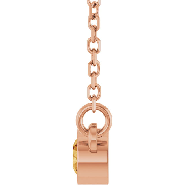 14K Gold Round Natural Citrine Bezel-Set Solitaire Birthstone Necklace II - Rose Gold - view 7