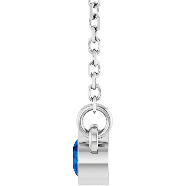 Platinum Round Natural Blue Sapphire Bezel-Set Solitaire Birthstone Necklace - view 7