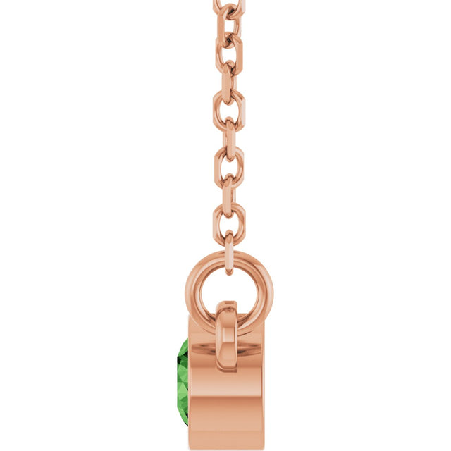 14K Gold Round Natural Green Tourmaline Bezel-Set Solitaire Birthstone Necklace - Rose Gold - view 7