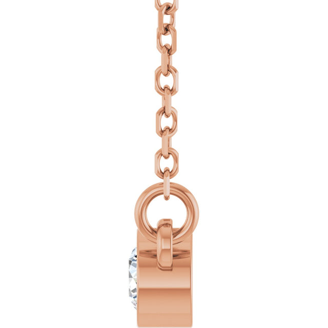 14K Gold Round Natural White Sapphire Bezel-Set Solitaire Birthstone Necklace II - Rose Gold - view 7