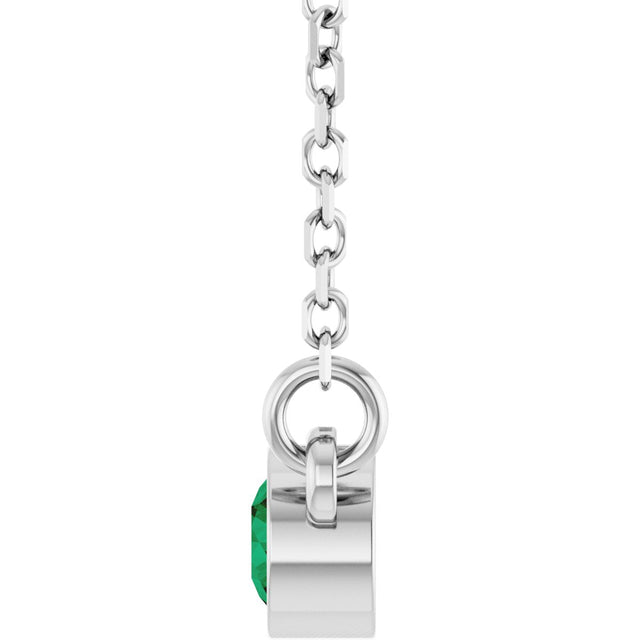 Platinum Round Lab-Grown Emerald Bezel-Set Solitaire Birthstone Necklace - view 7