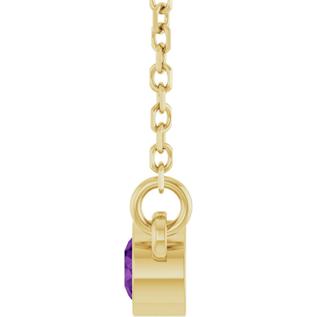 14K Gold Round Natural Amethyst Bezel-Set Solitaire Birthstone Necklace II - Yellow Gold - view 6