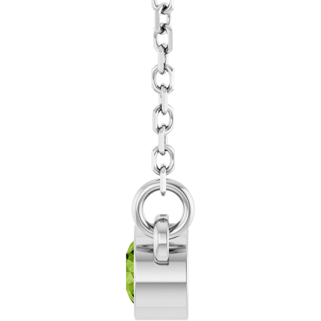 14K Gold Round Natural Peridot Bezel-Set Solitaire Birthstone Necklace II - White Gold - view 6
