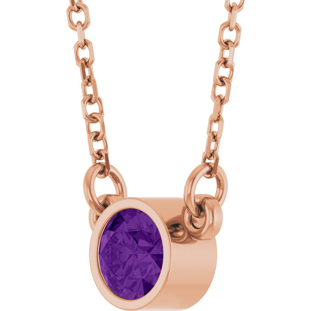 14K Gold Round Natural Amethyst Bezel-Set Solitaire Birthstone Necklace - Rose Gold - view 6